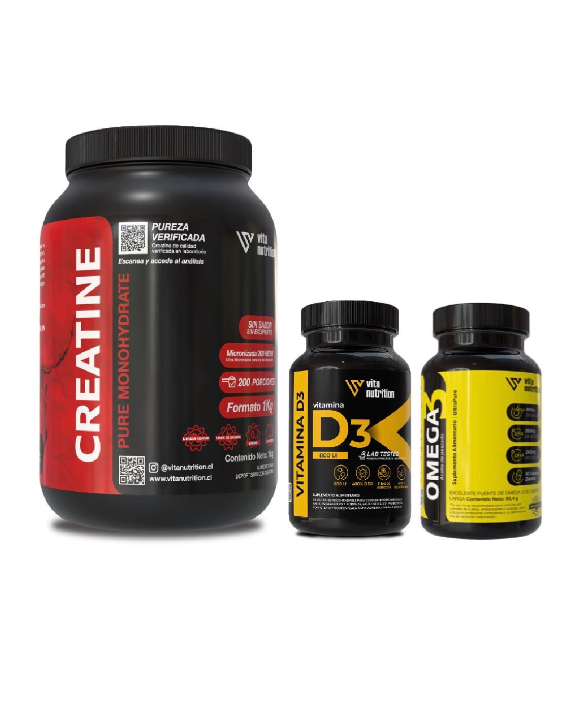 Creatina 1KG + Omega 3 Premium + Vitamina D3