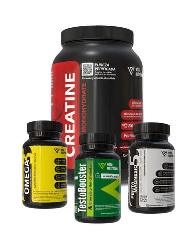 Creatina en Polvo 1 KG + TestoBooster + Penta Magnesio + Omega 3