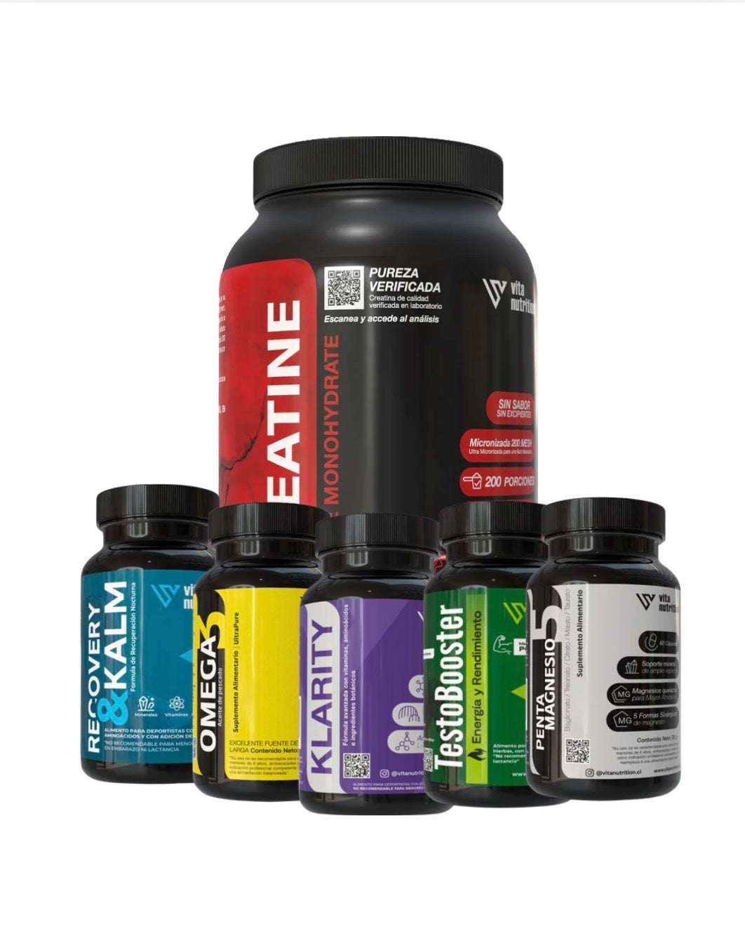 Creatina en Polvo 1 KG + TestoBooster + Penta Magnesio + Omega 3 + Recorey & Calm + Klarity