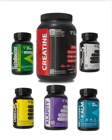 Creatina en Polvo 1 KG + TestoBooster + Penta Magnesio + Omega 3 + Recorey & Calm + Klarity