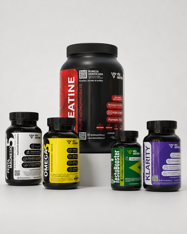 Creatina en Polvo 1 KG + TestoBooster + Penta Magnesio + Omega 3 + Klarity