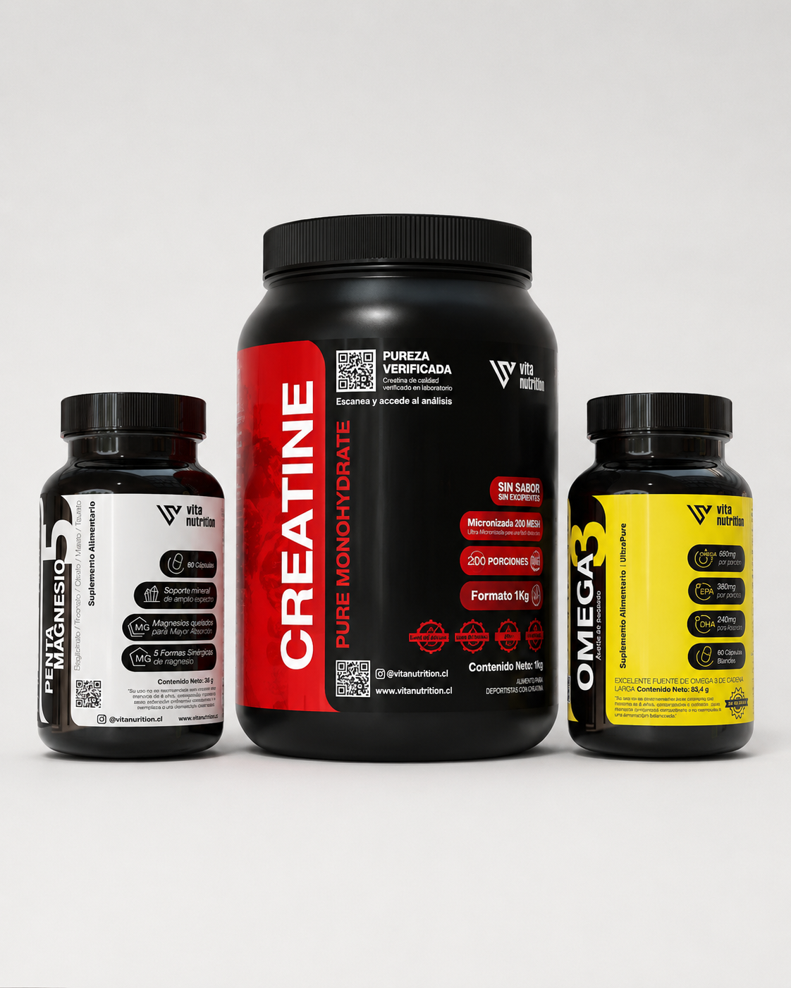 Creatina en Polvo 1 KG + Penta Magnesio + Omega 3