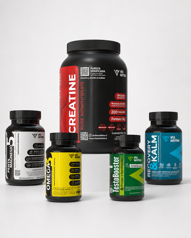Creatina en Polvo 1 KG + TestoBooster + Penta Magnesio + Omega 3 + Recorey & Calm