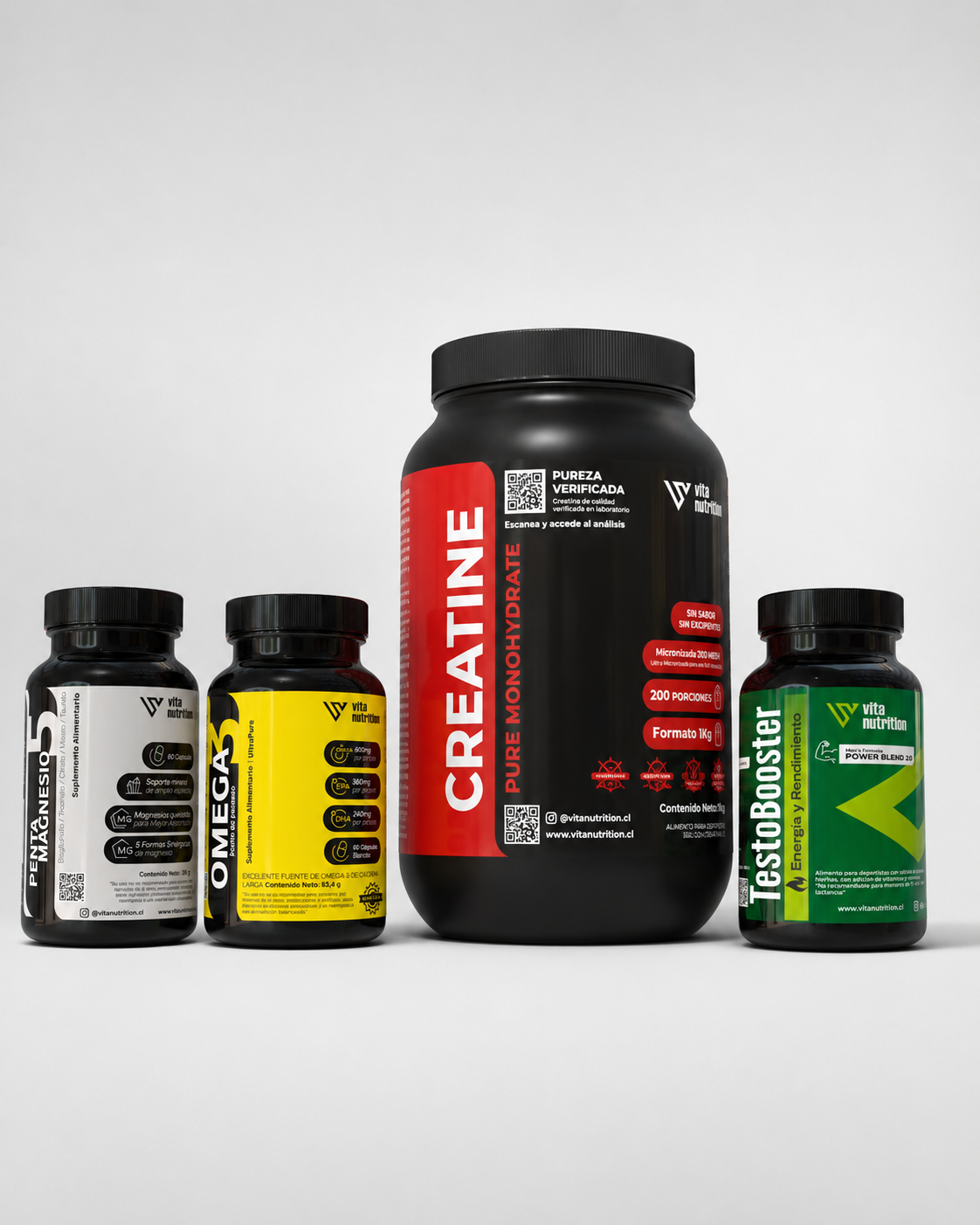 Creatina en Polvo 1 KG + TestoBooster + Penta Magnesio + Omega 3