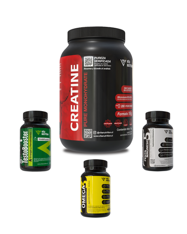 Creatina en Polvo 1 KG + TestoBooster + Penta Magnesio + Omega 3